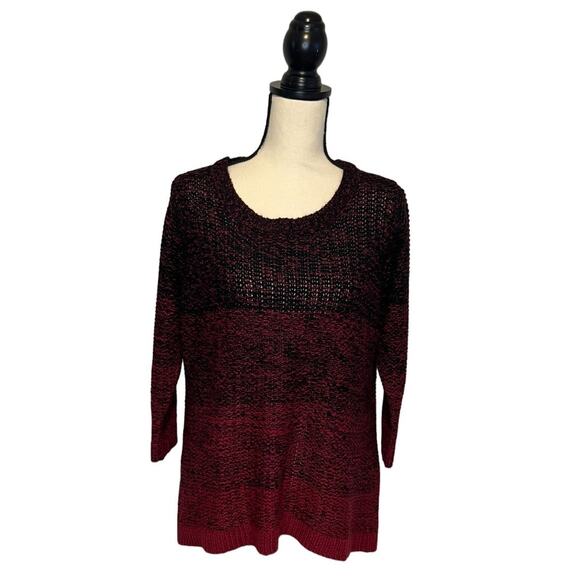 Jason Maxwell Ombre Sweater Womens Plus Size 1X Black & Red Cable Knit Crew Neck - Picture 2 of 7